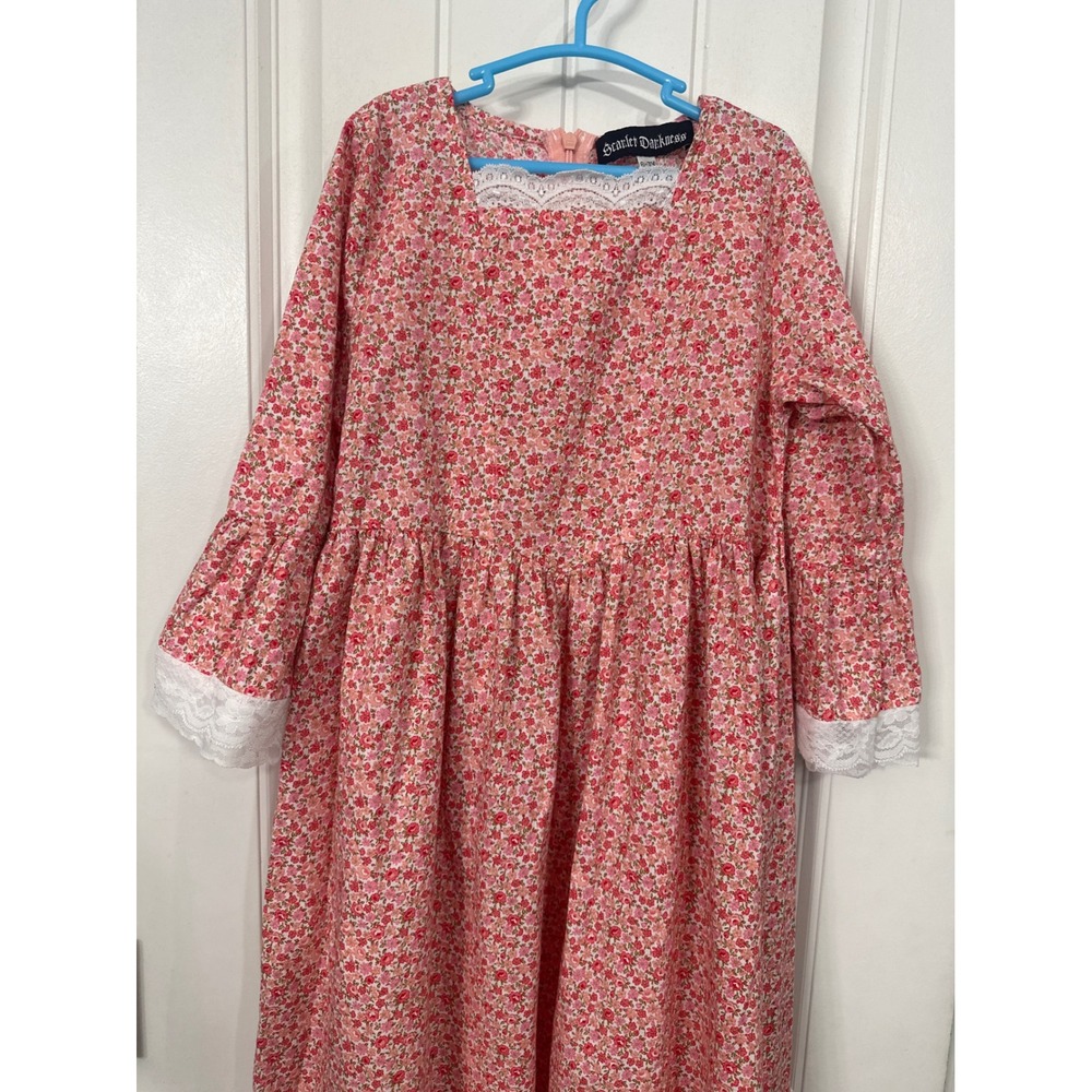 Scarlet Darkness Girls Pink Floral Prairie Dress Lace Trim Maxi Size 6-7Y